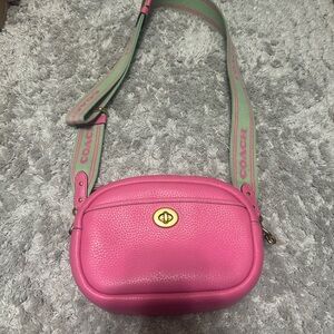 Coach Pink Leather Bag with Green Strap